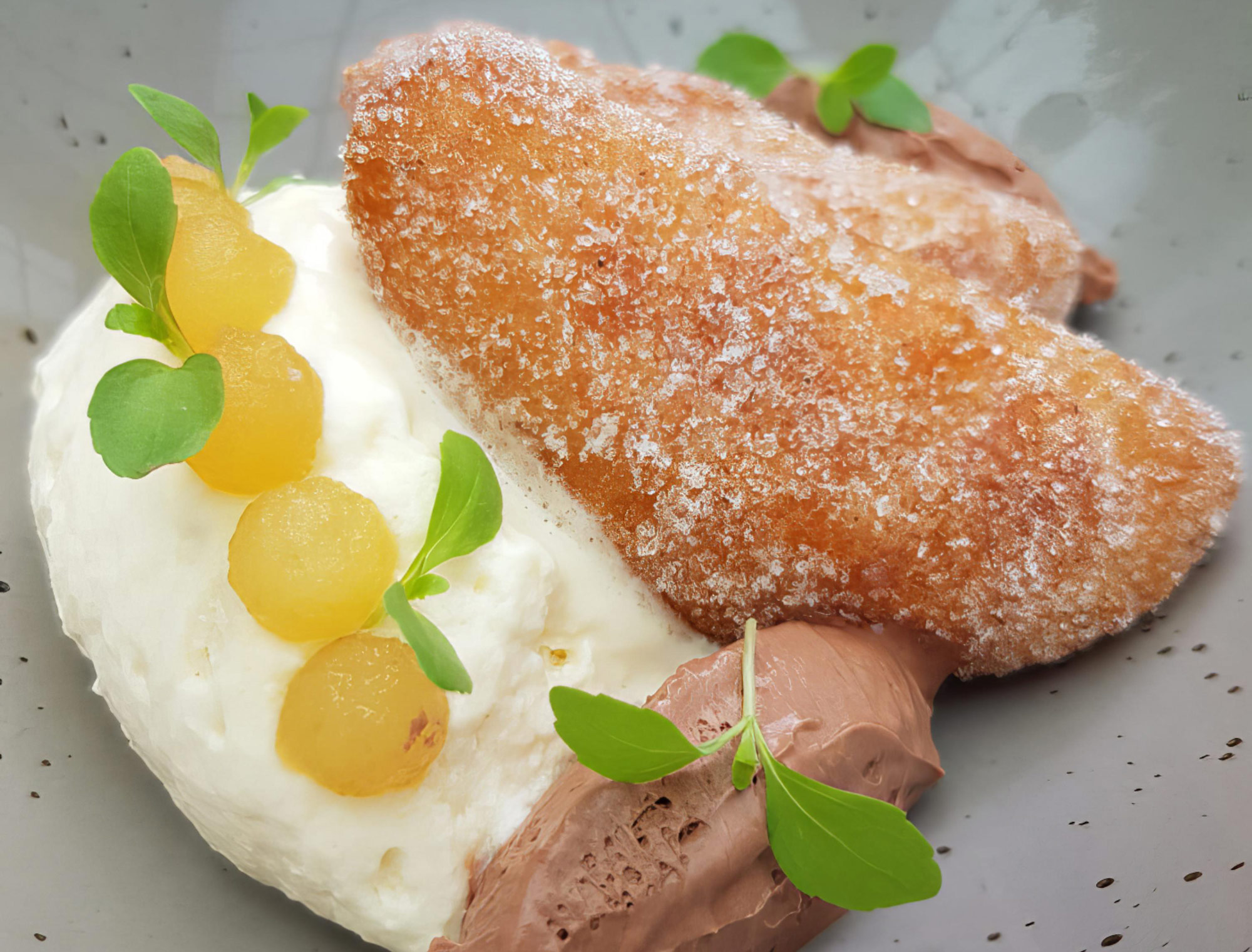 Warme Apfelbeignets Weiße: Schokolade/Dalgona Kaffee/Calvados